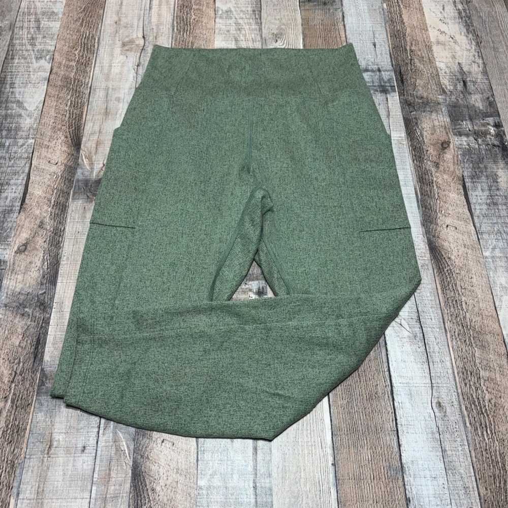 REI Co-op Leggings Women Large Green Heathered High Rise Pockets Hiking Yoga